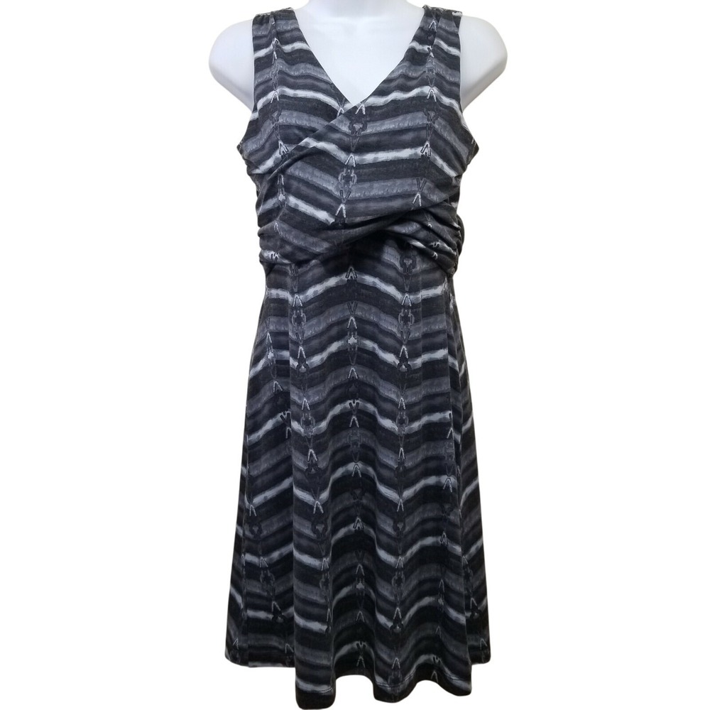 Athleta XS Black White Striped Dress Faux Wrap ADRIANA Athleisure Sport Hiking